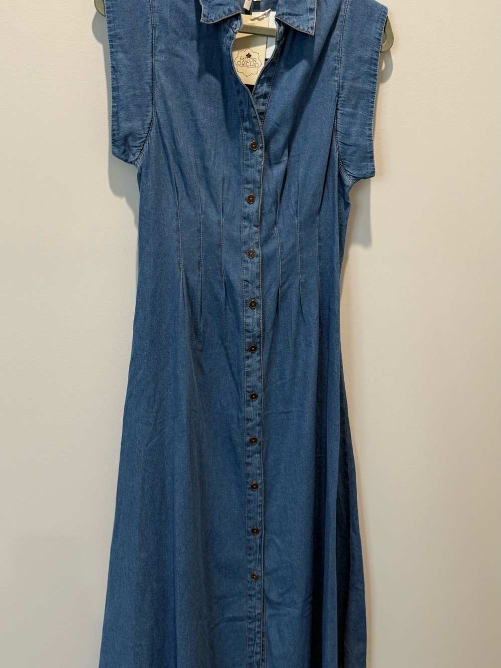 Sleeveless Denim Maxi Dress - Blue
